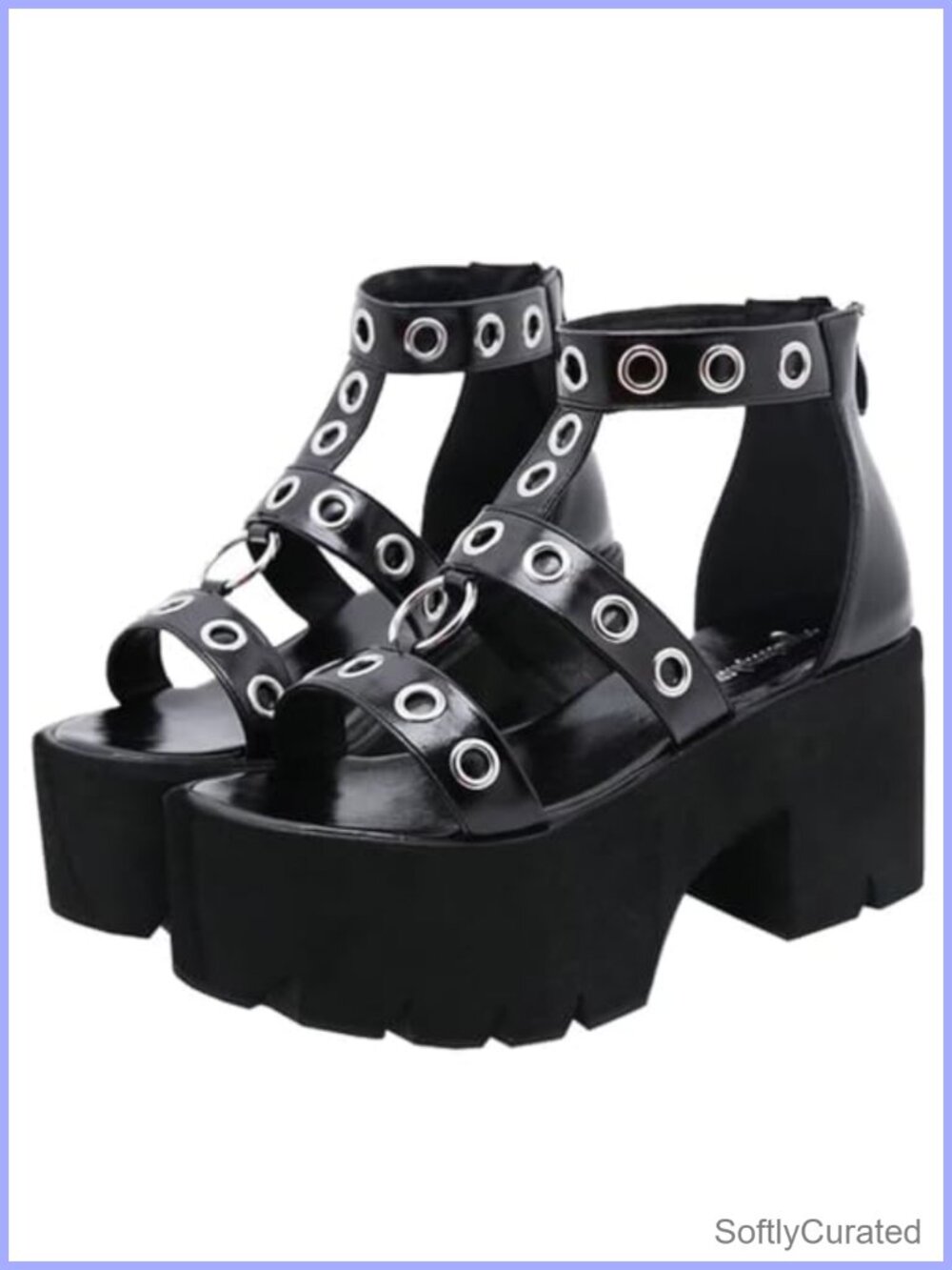 Goth Platform Sandals Ankle Strap Chunky High Heels Open Toe Slingback Roman